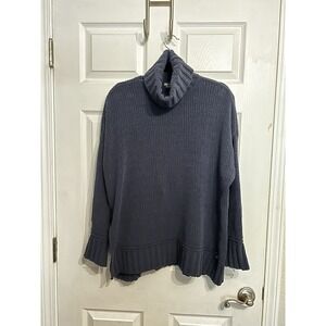 Aerie Small Oversized Chunky Knit Turtleneck Sweater Side Slit Gray Soft Cozy